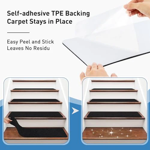 Non Slip Stair Treads for Wooden Steps,15 Pack 8" X 30" Stairs Carpet Treads Indoor with Reusable Peel and Stick Adhesive for Kids Elders and Pets,Polyester TPR Backing - Image 5