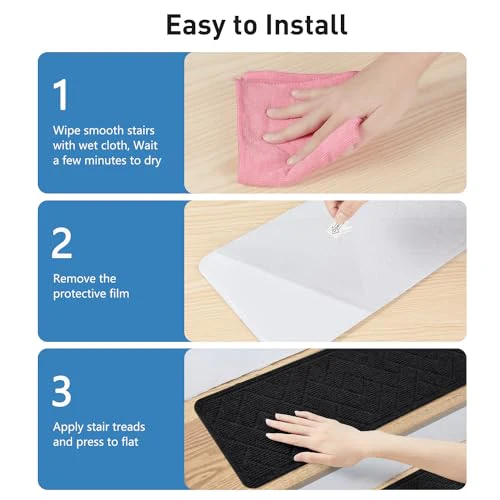 Non Slip Stair Treads for Wooden Steps,15 Pack 8" X 30" Stairs Carpet Treads Indoor with Reusable Peel and Stick Adhesive for Kids Elders and Pets,Polyester TPR Backing - Image 6