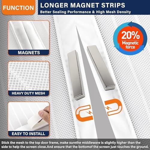 Magnetic Screen Door,Screen Door Mesh,Keep Bugs Out, Heavy-Duty Mesh Curtain,Pet and Kid Friendly, Works with Front Doors, Sliding Doors(48x80 Inch White - Image 2