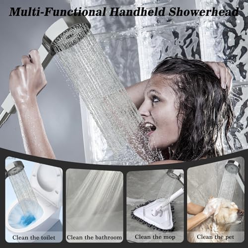 Shower Head, Rain Shower Head with Handheld Spray Combo, 10 Inch Adjustable High Pressure Rainfall Shower Head, Dual Showerhead Set with Extension Arm and 60 Inch Long Shower Hose (Silver) - Image 4