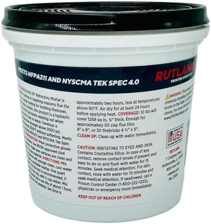 Rutland Dry Mix Refractory Mortar, Masonry & Fire Brick Cement, No Heat Cure Required, Dark Gray, 2550F, 2.5 lb Tub - Image 2