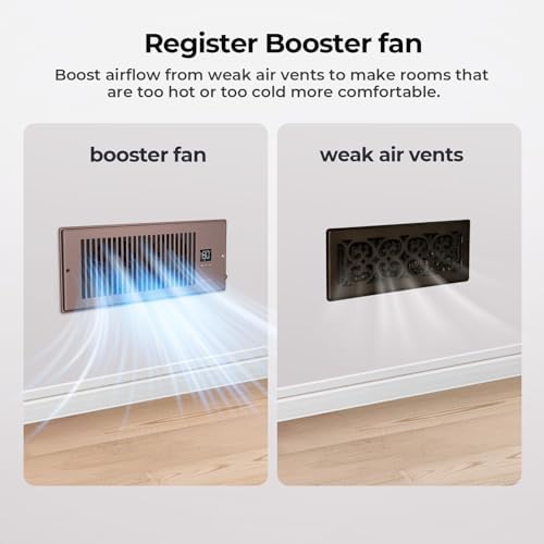 Quiet Register Booster Fan Fits 4" x 12" Register Holes, 10-Speed Smart Heating Cooling AC Vent Fan with Remote Control and Thermostat Control - Bronze - Image 2