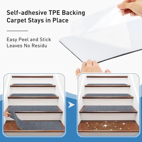 Non Slip Stair Treads for Wooden Steps,15 Pack 8" X 30" Stairs Carpet Treads Indoor with Reusable Peel and Stick Adhesive for Kids Elders and Pets - Image 5