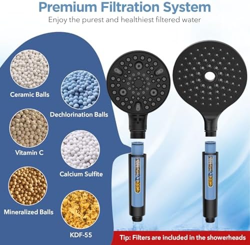 Dual Filtered Rain Shower Head Combo, High Pressure Handheld Shower Head with Adjustable Bar - Rainfall Shower Head And Showerhead with Filter for Hard Water - Removes Chlorine - Image 4