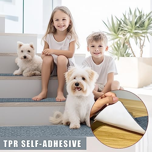 15Pcs Stair Treads for Wooden Steps Indoor with Self Adhesive, 8"x30" Non Slip Stair Runners-Peel & Stick Indoor Stair Carpet Runner, Resistant Indoor Runner for Kids、Elders and Pets, Light Gray - Image 2