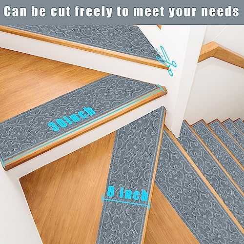 15Pcs Stair Treads for Wooden Steps Indoor with Self Adhesive, 8"x30" Non Slip Stair Runners-Peel & Stick Indoor Stair Carpet Runner, Resistant Indoor Runner for Kids、Elders and Pets, Light Gray - Image 5