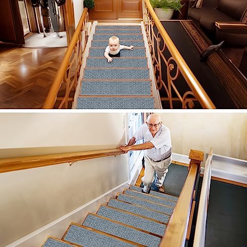 15Pcs Stair Treads for Wooden Steps Indoor with Self Adhesive, 8"x30" Non Slip Stair Runners-Peel & Stick Indoor Stair Carpet Runner, Resistant Indoor Runner for Kids、Elders and Pets, Light Gray - Image 6