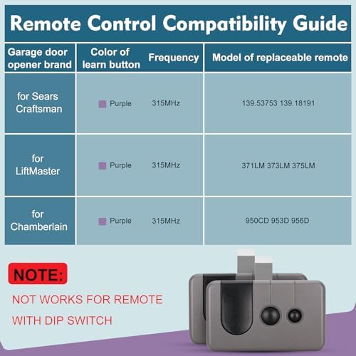 2 for Sears Craftsman Garage Door Remote 139.53753 53753 139.18191 HBW2028 371LM 373LM 375LM 950CD 953D 956D, Work with Purple Learn Button ONLY(2006-2013) - Image 3