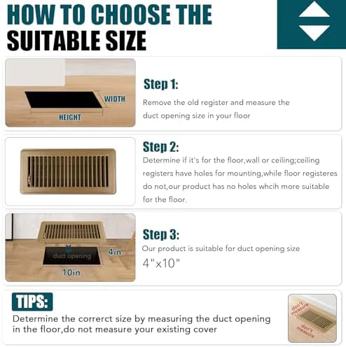 VOISEN Floor Register 4x10, 6 Pack Brown Floor Vent Covers, Heavy Duty Steel Walkable Floor Vents,Vent Covers for Home Floor - Image 3