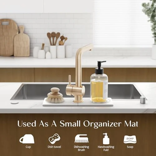 Dreatim Faucet Mat for Kitchen Sink - Wider Diatomite Fast Drying Stone Sink Tray, Super Absorbent, Prevents Moisture Buildup - Faucet Splash Guard for Bathroom Counter [Light Grey, 15x5.3inch] - Image 5