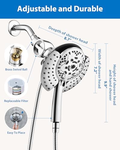 2-in-1 Filtered Shower Head with Handheld: Dual Shower Heads with Rain Shower & Handheld Shower Head, 10-Mode Detachable Shower Head with Massage Spray, Shower Trim Systems - Image 7