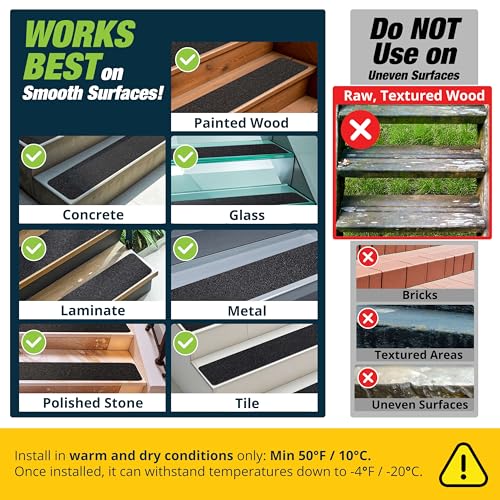 Outdoor Stair Treads Non Slip 30" x 6" - 12-Pack Weather Resistant Exterior Grip Tape for Wooden Steps - Non Slip Stair Treads - Anti Skid Strips - Waterproof 80-Grit Adhesive Treads by Thunder Grip - Image 5