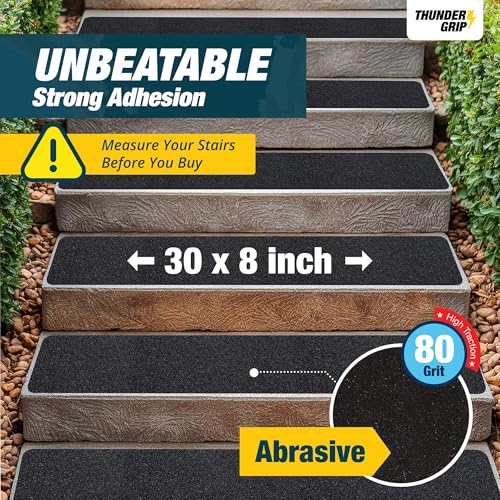 Outdoor Stair Treads Non Slip 30" x 8" - 8-Pack Weather Resistant Exterior Grip Tape for Wooden Steps - Non Slip Stair Treads - Anti Skid Strips - Waterproof 80-Grit Adhesive Treads - Image 3