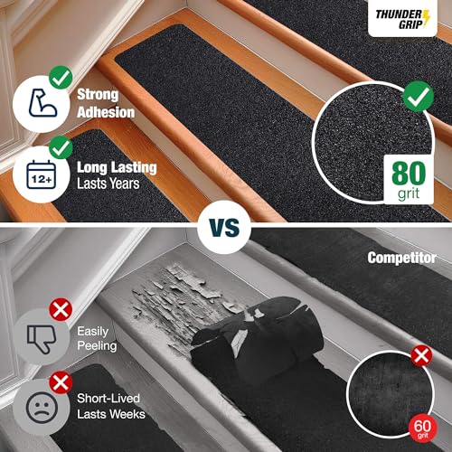 Outdoor Stair Treads Non Slip 30" x 6" - 15-Pack Weather Resistant Exterior Grip Tape for Wooden Steps - Non Slip Stair Treads - Anti Skid Strips - Waterproof 80-Grit Adhesive Treads by Thunder Grip - Image 4