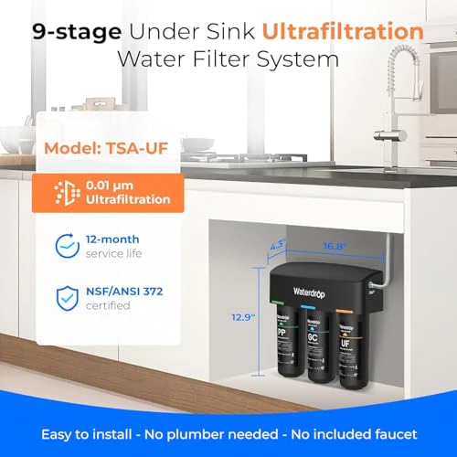 Waterdrop WD-TSA-UF 0.01 μm Ultra Filtration Under Sink Water Filter, Under Sink Water Filtration System 9 Stage Filtration, Reduces Chlorine, Taste and Odor, Fluoride, Advanced USA Tech - Image 2