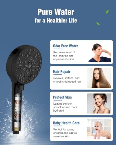 Filtered Shower Head with Handheld Matte Black, BOWGER 6 Modes High Pressure Shower Heads with Power Wash Mode and Hard Water Filter, Detachable Hand Held Showerhead Set with Extra Long Hose - Image 2