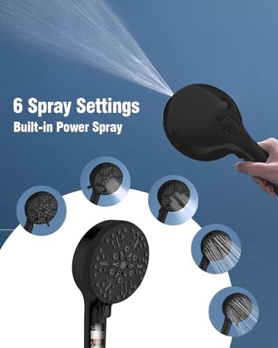 Filtered Shower Head with Handheld Matte Black, BOWGER 6 Modes High Pressure Shower Heads with Power Wash Mode and Hard Water Filter, Detachable Hand Held Showerhead Set with Extra Long Hose - Image 4