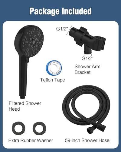Filtered Shower Head with Handheld Matte Black, BOWGER 6 Modes High Pressure Shower Heads with Power Wash Mode and Hard Water Filter, Detachable Hand Held Showerhead Set with Extra Long Hose - Image 8