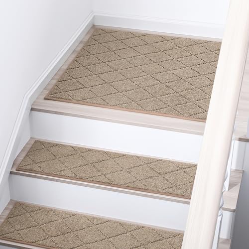 COSY HOMEER Edging Stair Treads Non-Slip Corner Indoor Stair Runners for Wooden Steps,Landing Slip Resistant Stair Rugs Mat for Kids and Dogs,100% Polyester TPE Backing,Beige,30x30 inch - Image 7