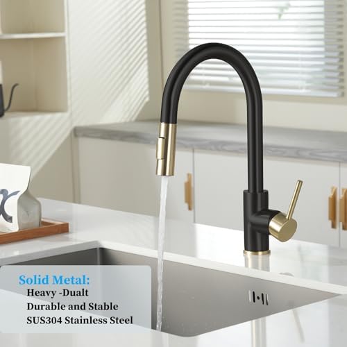 Havin Gold and Black Kitchen Faucet with Pull Down Sprayer, High Arc Stainless Steel Material, with cUPC Ceramic Cartridge,Without Deck Plate,Fit for 1 Hole Kitchen Sink or Laundry Sink - Image 2