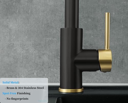 Havin Gold and Black Kitchen Faucet with Pull Down Sprayer, High Arc Stainless Steel Material, with cUPC Ceramic Cartridge,Without Deck Plate,Fit for 1 Hole Kitchen Sink or Laundry Sink - Image 6