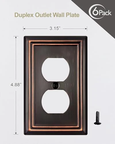 6-Pack Duplex Wall Plates, Aged Bronze Outlet Covers, Metal Electrical Outlet Cover Plates, 3.15''*4.88'', Midsize - Image 5