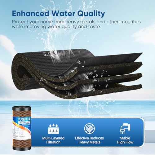 PUREPLUS 5 Micron 10" x 4.5" Whole House Coconut Shell Activated Carbon and KDF Water Filter, Heavy Metal Removal Replacement Water Filter, Compatible with GXWH40L, GXWH35F, BB10, CTO10BB-KDF, 2 PACK - Image 3