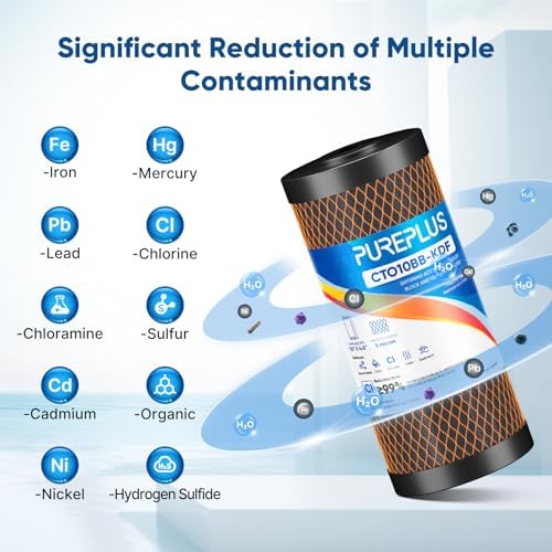 PUREPLUS 5 Micron 10" x 4.5" Whole House Coconut Shell Activated Carbon and KDF Water Filter, Heavy Metal Removal Replacement Water Filter, Compatible with GXWH40L, GXWH35F, BB10, CTO10BB-KDF, 2 PACK - Image 4