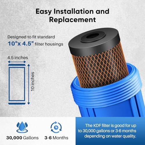 PUREPLUS 5 Micron 10" x 4.5" Whole House Coconut Shell Activated Carbon and KDF Water Filter, Heavy Metal Removal Replacement Water Filter, Compatible with GXWH40L, GXWH35F, BB10, CTO10BB-KDF, 2 PACK - Image 7