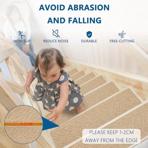 Stair Treads for Wooden Steps Indoor, 15 Pack 8" X 30" Non Slip Carpet Stair Treads with Reusable Adhesive for Kids Elders and Dogs, Surface Polyester TPR Backing Stair Rugs - Image 5