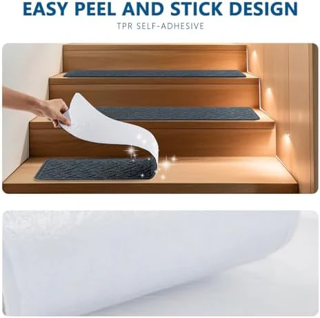 Stair Treads for Wooden Steps Indoor, 15 Pack 8" X 30" Non Slip Carpet Stair Treads with Reusable Adhesive for Kids Elders and Dogs, Surface Polyester TPR Backing Stair Rugs - Image 6