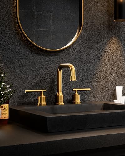 Brushed Gold Bathroom Faucet Set: WOWOW Widespread Bathroom Sink Faucet 3 Hole with Pop-up Drain and Supply Lines, 8 Inch Vanity Taps 3 Pieces Basin Tap 2 Handle Modern (Set of 2) - Image 3