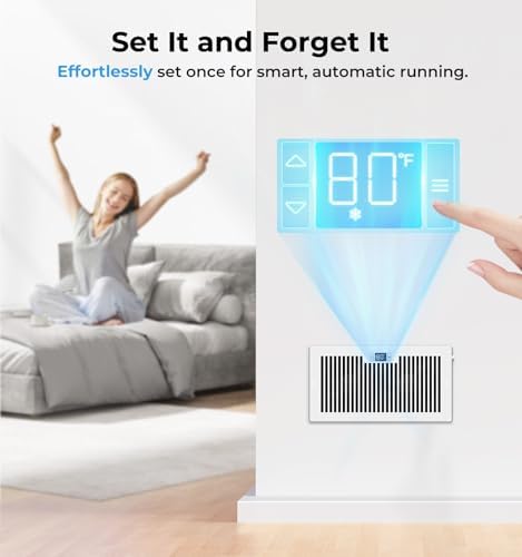 Quiet Register Booster Fan Fits 6" x 12" (Duct Opening Cutout), 10-Speed Smart Heating Cooling AC Vent Booster Fan w/Remote Control & Thermostat Control (White) - Corded - Image 6