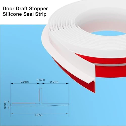 T-Shaped Door Draft Stopper, 1.97 in x 20 Ft Silicone Seal Strip for Windows Gaps, Weather Stripping Seal Strip Shower Sweep, White - Image 2
