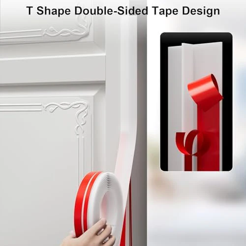 T-Shaped Door Draft Stopper, 1.97 in x 20 Ft Silicone Seal Strip for Windows Gaps, Weather Stripping Seal Strip Shower Sweep, White - Image 3