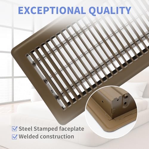 6x12 Inch Floor Register - Heavy Duty Steel Walkable Floor Vents - Easy Adjust Air Supply Lever - Vent Covers for Home (Brown) - Image 2