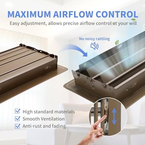6x12 Inch Floor Register - Heavy Duty Steel Walkable Floor Vents - Easy Adjust Air Supply Lever - Vent Covers for Home (Brown) - Image 4