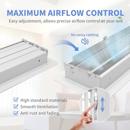 4x14 Inch Floor Register - Heavy Duty Steel Walkable Floor Vents - Easy Adjust Air Supply Lever - Vent Covers for Home (White) - Image 4