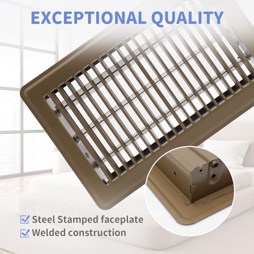 6x10 Inch Floor Register - Heavy Duty Steel Walkable Floor Vents - Easy Adjust Air Supply Lever - Vent Covers for Home (Brown) - Image 2