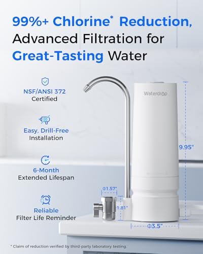 Waterdrop Countertop Water Filter, 4000 Gallons Water Filter for Sink Faucet and Filter Life Reminder, Reduces Heavy Metals, Bad Odor, and 99% Chlorine (1 Filter Included) WD-CTF-05 - Image 4