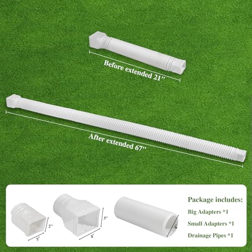 2 Pack Flexible Gutter Downspout Extensions Extendable from 21" to 67", Downspout Extender Comes with Adapters, Thickened Down spout Drain Extension for Rainwater Drainage(White) - Image 6