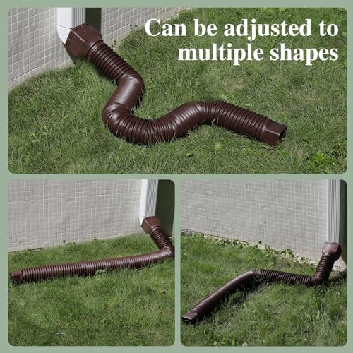 2 Pack Flexible Gutter Downspout Extensions Extendable from 21" to 67", Downspout Extender Comes with Adapters, Thickened Down spout Drain Extension for Rainwater Drainage(Brown) - Image 3