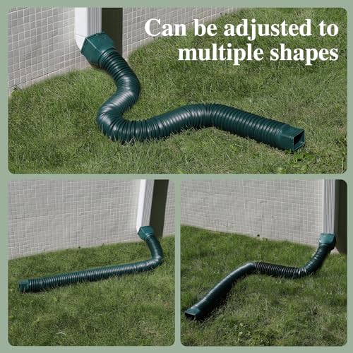 2 Pack Flexible Gutter Downspout Extensions Extendable from 21" to 67", Downspout Extender Comes with Adapters, Thickened Down spout Drain Extension for Rainwater Drainage(Green) - Image 3