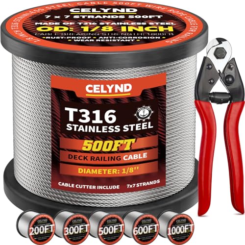 Stainless Steel Cable for Railing - 500FT 1/8" T316 Wire Rope Cable for Deck Railings System Kit