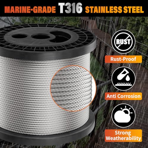 Stainless Steel Cable for Railing - 500FT 1/8" T316 Wire Rope Cable for Deck Railings System Kit - Image 2