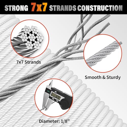 Stainless Steel Cable for Railing - 500FT 1/8" T316 Wire Rope Cable for Deck Railings System Kit - Image 3