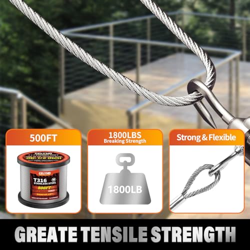 Stainless Steel Cable for Railing - 500FT 1/8" T316 Wire Rope Cable for Deck Railings System Kit - Image 4