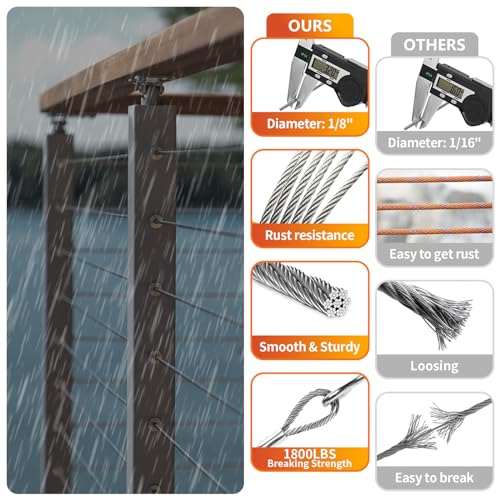Stainless Steel Cable for Railing - 500FT 1/8" T316 Wire Rope Cable for Deck Railings System Kit - Image 5