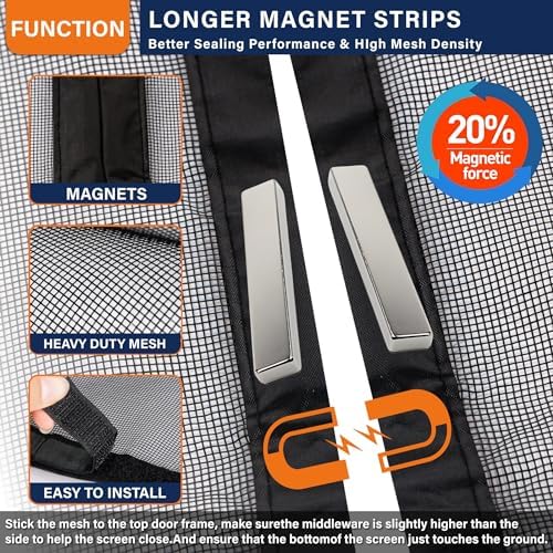 Magnetic Screen Door,Fiberglass Screen Door Mesh,Keep Bugs Out, Heavy-Duty Mesh Curtain,Pet and Kid Friendly, Works with Front Doors, Sliding Doors(38x83 Inch Fiberglass - Image 3