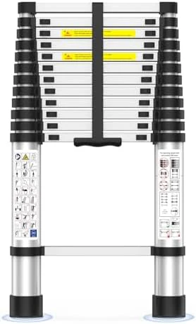 Telescoping Ladder,12.5 FT Extension Ladder, Heavy Duty 330lbs Max Capacity, Multi-Purpose Collapsible Ladder for RV or Outdoor Work Black